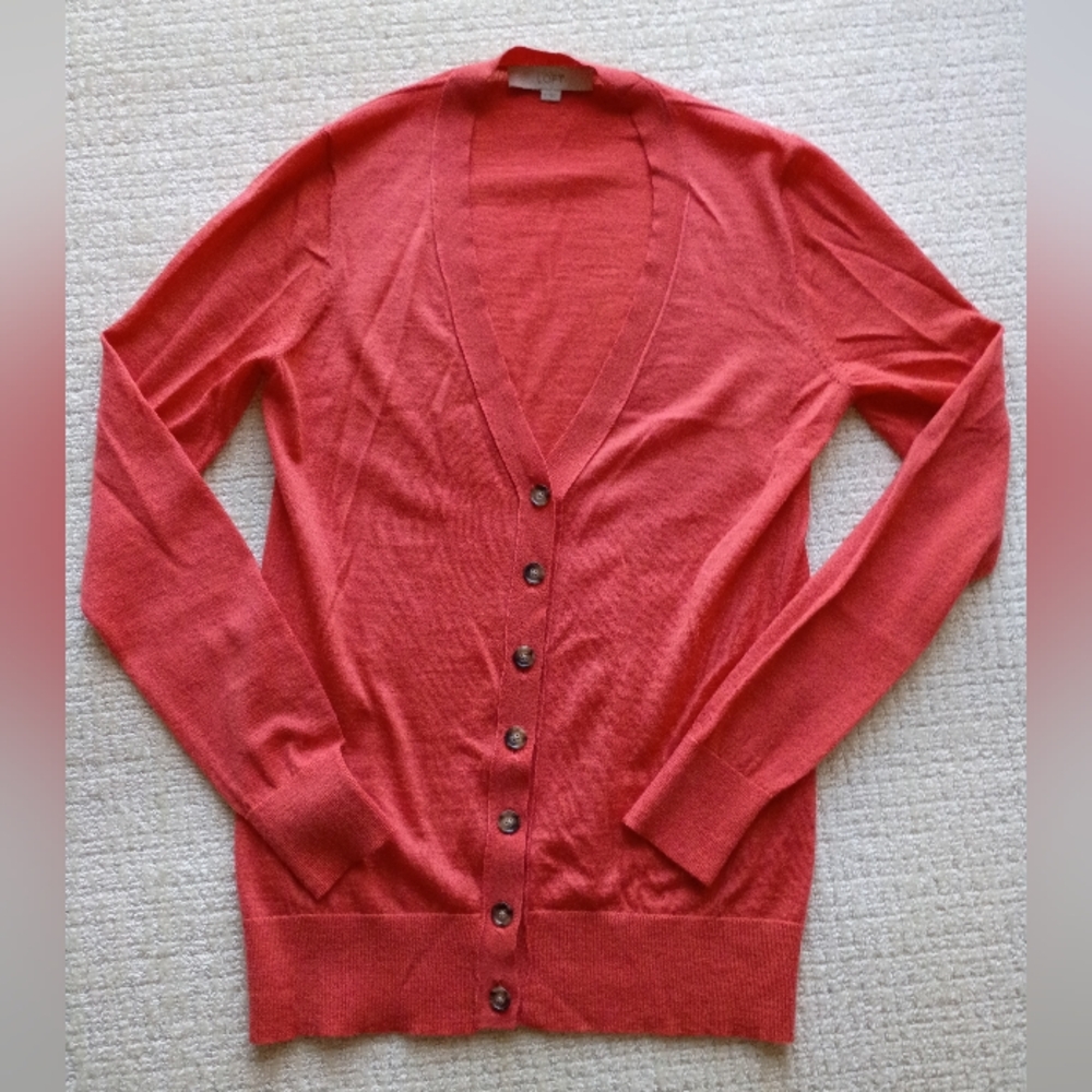 LOFT Coral Button-Up Cardigan S